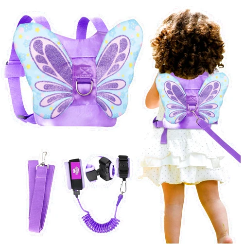 Lehoo Castle Toddler Leash for 1-5 Years, Baby Safety Harness for Girls with Anti-Lost Key Lock & Adjustable Strap, 3-in-1 Wrist Leash and Kids Backpack Harness for Walking Travel (Purple Butterfly)
