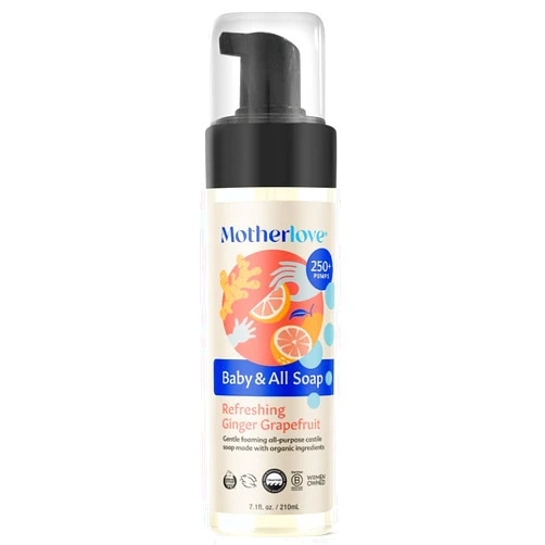Motherlove Baby & All Soap (7.1 oz) Gentle Foaming All-Purpose Castile Soap Made with Organic Ingredients – Refreshing Ginger Grapefruit