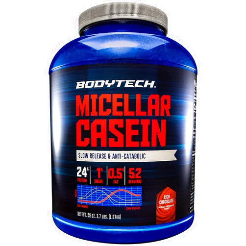 BodyTech Micellar Casein Protein Powder, Slow Release for Overnight Muscle Recovery - 24 Grams of Protein per Serving - Rich Chocolate (4 Pound)
