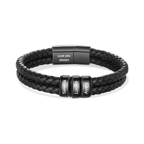 Aiemghsde Personalized Custom Name Bracelets for Men - Mens Leather Bracelet with 2-6 Family Names,Customized Bracelet Father's Day Dad Gifts for Husband Son
