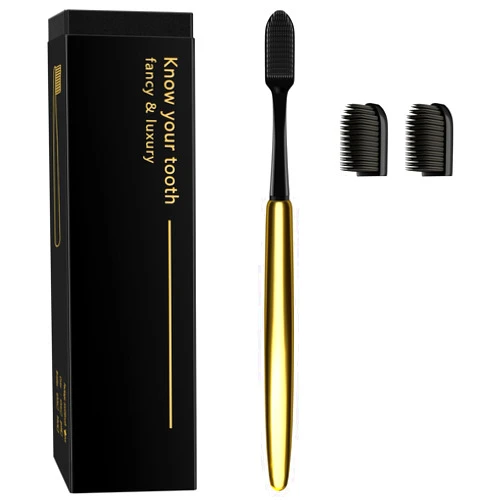 THISONG Extra Soft Gold Color Manual Toothbrush for Sensitive Gums and Teeth Luxury Travel Toothbrush with Silicone Bristles for Adults and Kids Excellent Cleaning Effect