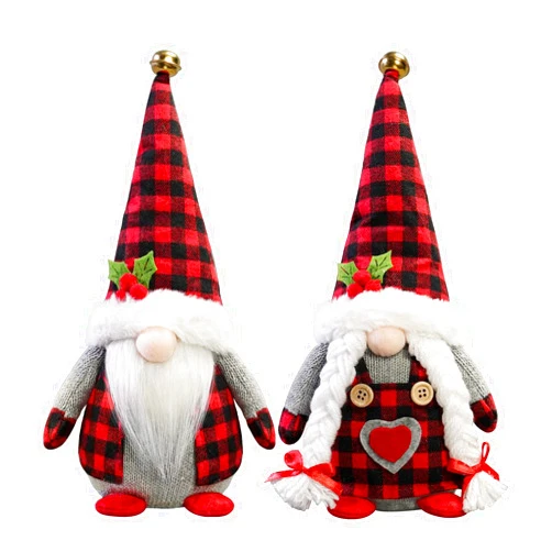 KnomeKo Christmas Gnomes Plush with Red Buffalo Check,2 Pack Handmade Christmas Valentine Tomte Swedish Scandinavian Figurine Nordic Gnomes Plush Christmas Elf Doll Xmas Ornaments for Home Decor
