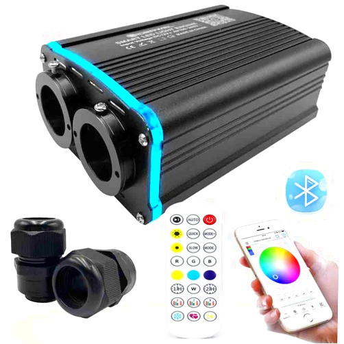 GIDERWEL Smart APP LED Fiber Optic Lights Engine Driver Dual Port RGBW,Bluetooth Color Changing Fiber Optic Star Ceiling Light Source with RF Remote Control for All Kinds of Fiber Optics Cable