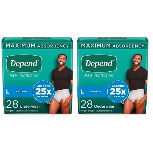 Depend Fresh Protection Adult Incontinence Underwear for Men (Formerly Depend Fit-Flex), Disposable, Maximum, Large, Grey, 28 Count, Packaging May Vary (Pack of 2)