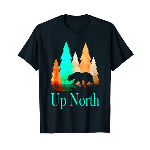 Wild Wilderness Designs and Gifts Rustic Wilderness - Up North With Bear and Trees T-Shirt