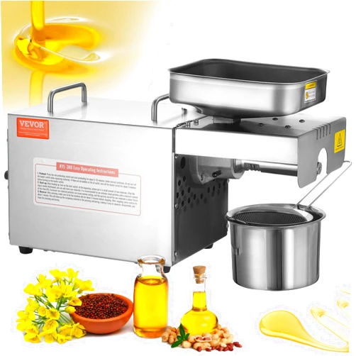 VEVOR Electric Oil Press Machine, 700W Stainless Steel Oil Extractor Machine, 140℃ / 284℉ Constant Temperature, Hot Press Oil Expeller for Pressing Peanuts, Sesame Seeds, Rapeseed, Tea Seeds
