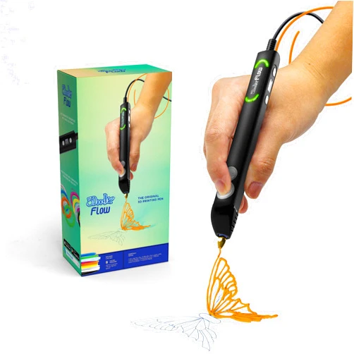 3Doodler Flow 3D Printing Pen for Teens, Adults & Creators! - Black - with Free Refill Filaments + Stencil Book + Getting Started Guide