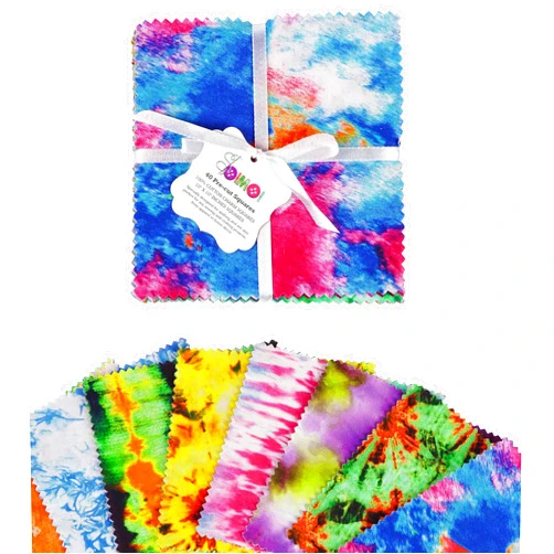 Soimoi Precut 10-inch Tie & Dye Prints Cotton Fabric Bundle Quilting Squares Charm Pack DIY Patchwork Sewing Craft- Multicolor