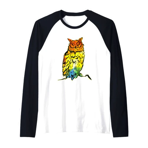 CharlIan Minds - Cute Owl Animal Lover Cute Owl Art Colorful Splash Art Funny Animal Raglan Baseball Tee
