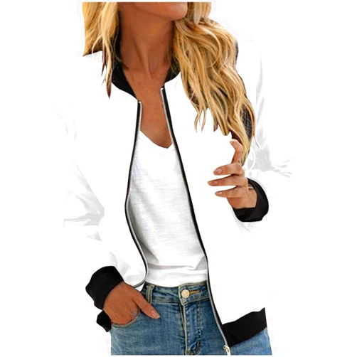 FlekmanArt Womens Trendy Zip Up Bomber Jackets Coats Casual Long Sleeve Lightweight Windbreaker Outerwear with Pockets