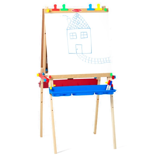 Melissa & Doug Deluxe Standing Art Easel - Dry-Erase Board, Chalkboard, Paper Roller - FSC Certified, 27