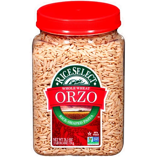 RiceSelect Whole Wheat Orzo Rice-Shaped Pasta, Non-GMO, Vegan, 26.5-Ounce Jars, 4-Count