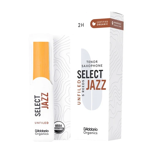 Rico D'Addario Select Jazz Unfiled Sax First & Only Organic 2 Hard, 5 Pack Tenor Saxophone Reeds (ORRS05TSX2H)