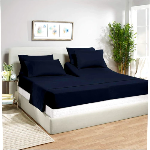 ARlinen Flex Head Split King Sheet Set for Adjustable Beds - 100% Cotton Split King Sheets - Sleep Number Bed Sheets - 4PC Set - 15 Deep, Down 28 inches from The Top - Navy Blue Solid
