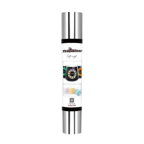 TECKWRAP Chrome Vinyl Bubble Free Metallic Permanent Adhesive Craft Vinyl with Air Channels 1ftx5ft, Silver