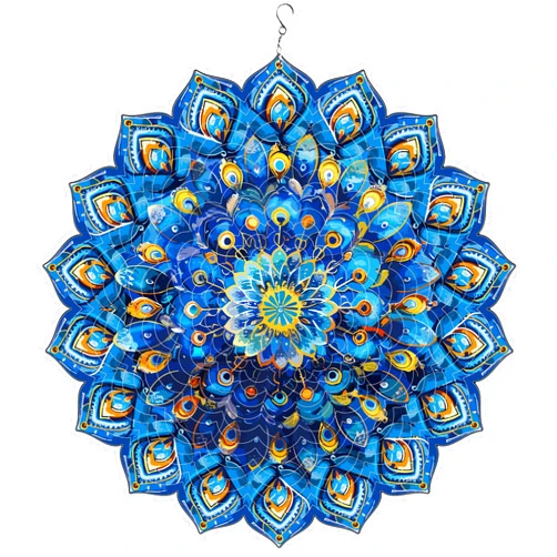 Hukalw Mandala Peacock Wind Spinners, 12 inch 3D Stainless Steel Hanging Wind Spinner Mandala Peacock Gifts for Women/Men, Wind Catchers Kinetic Sculpture for Indoor/Outdoor Decor,Yard Art,Garden Decoration