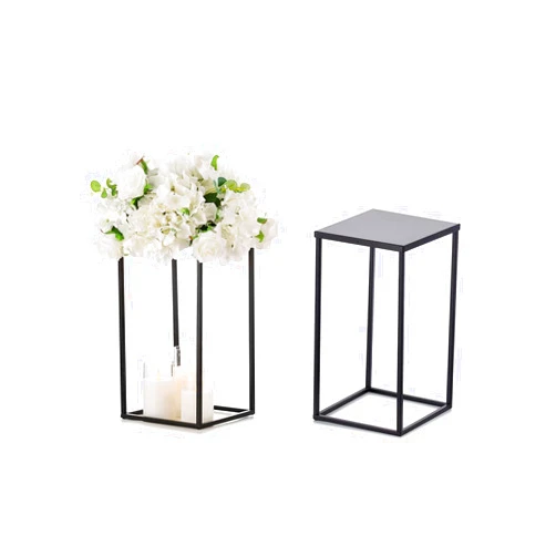Sziqiqi Wedding Centerpieces Vase for Tables with Plates - 2 Pcs Metal Column Geometric Flower Stand 15.7in Black Flower Display Rack Decorations for T-Stage Reception Party Fiesta Event Home