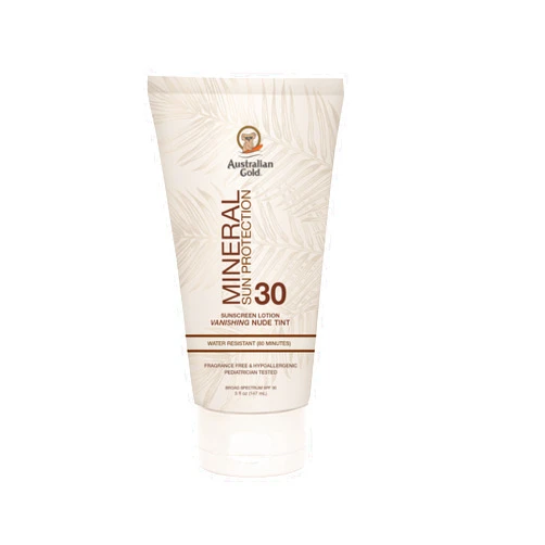 Australian Gold SPF 30 Mineral Sunscreen, 5 fl oz, Broad Spectrum Tinted Sunscreen, Gentle Protection for Every Shade, Vanishing Nude Tint, Blue Light Protection, Zinc Oxide 4% & Titanium Dioxide 4%