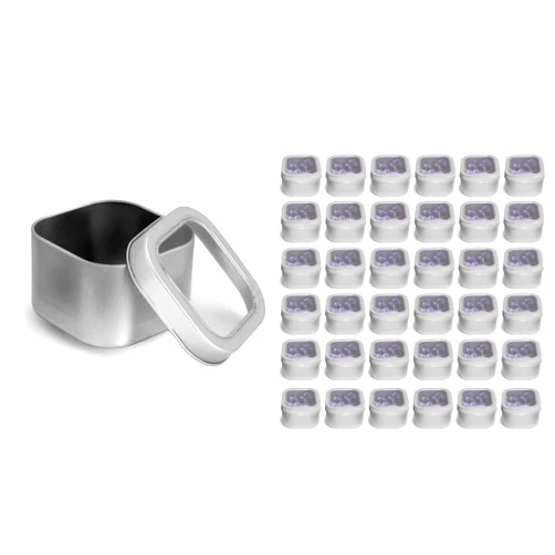 SKS Bottle & Packaging, Inc. 36 Count 8 Ounce Square Metal Tins with Clear View Tops by SKS Bottle and Packaging, Small Tins with Lids, Ideal for Candy, Spices, Mints, Home Organization