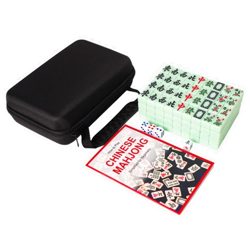 GUSTARIA Travel Mini Mahjong Set, Chinese Mahjong Tiles Set with 144 Green Tiles (0.9’’), A Black Carrying Case, Portable Mah Jongg Set