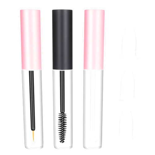 Prasacco 3 Pack Clear Mascara Tube with Wand, 10ml Empty Lip Gloss Tubes Empty Eyeliner Tube and Empty Mascara Tube with Leak Stopper Transparent Empty Lip Gloss Tubes for Castor Oil DIY Cosmetics(Pink+Black)
