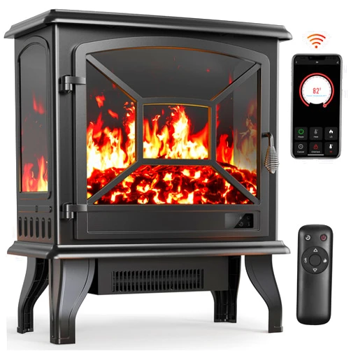 Silonn Electric Fireplace Heater, Quick Heating Portable Fireplace with App & Remote,24″ Electric Corner Fireplace Low Noise with 5 Brightness Levels,Temp Control & Timer for Living Room,Bedroom,Black