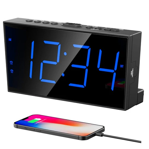 PPLEE Digital Dual Alarm Clock for Bedroom, Large Display Bedside with Battery Backup, USB Phone Charger, Volume, Dimmer, Easy to Set Loud LED Heavy Sleepers Kid Senior Teen Boy Girl Kitchen