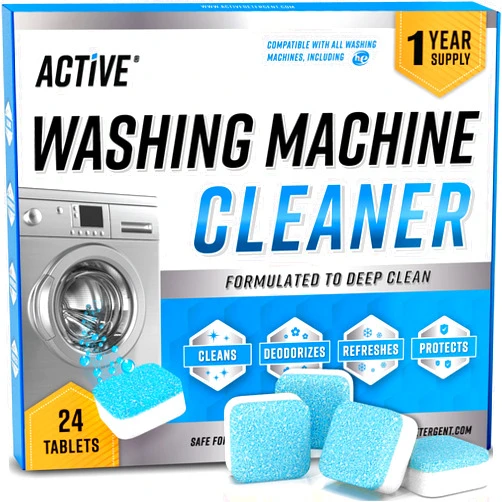 ACTIVE Washing Machine Cleaner Descaler 24 Pack - Deep Cleaning Tablets For HE Front Loader & Top Load Washer, Septic Safe Eco-Friendly Deodorizer, Clean Inside Drum and Laundry Tub Seal - 12 Month Supply