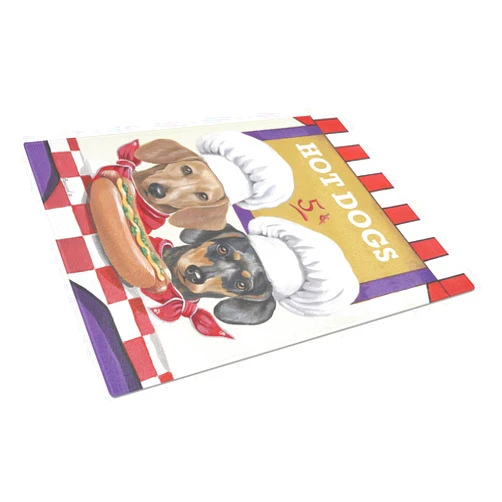 Caroline's Treasures PPP3083LCB Dachshund Hot Dog Stand Glass Cutting Board Large Decorative Tempered Glass Kitchen Cutting and Serving Board Large Size Chopping Board