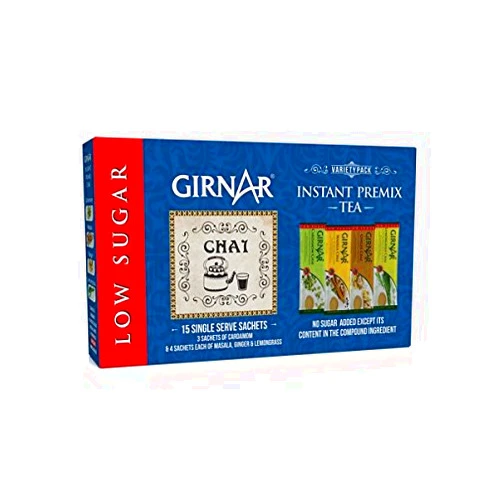 Girnar Instant Tea Premix Low Sugar Variety Pack, 15 Sachets
