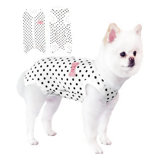 TONY HOBY Summer Dog Pajamas, Dog Sleeveless, Soft Breathable Dog Jumpsuit with Polka Dots (Black, M)