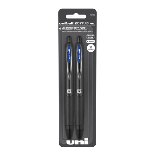 Uni-Ball uniball 207 PLUS+ Retractable Gel Pen, Medium Point (0.7mm), Blue, 2 Pack