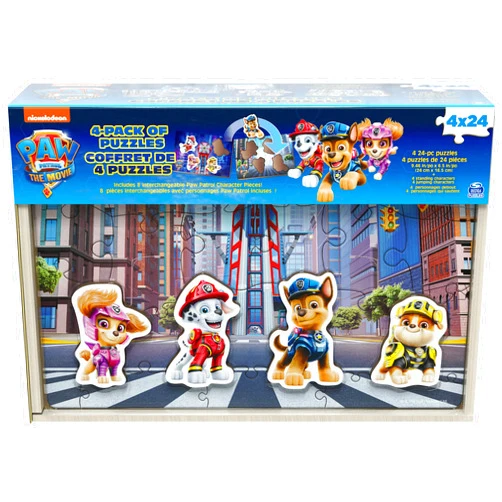 Spin Master Games PAW Patrol: The Movie 4 Pack of Wooden Puzzles for Kids 24-Piece Jigsaw Puzzles with Interchangeable Characters for Preschoolers Ages 3 and up