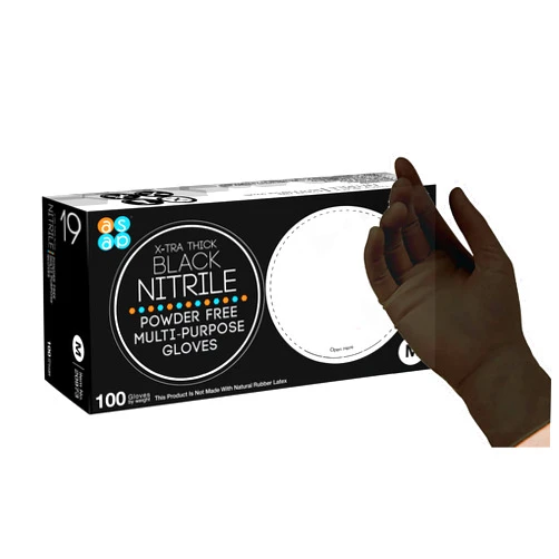 ASAP Black Nitrile Powder Free Multi-Purpose Gloves, Disposable, 4 mil, Black (Medium - Box of 100)