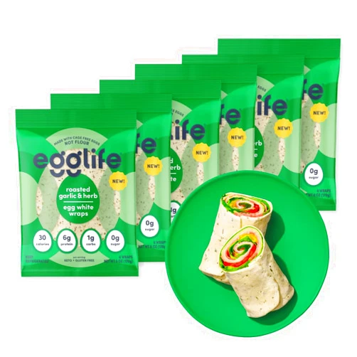 egglife egg white wraps, Roasted Garlic Herb, Egg White Wraps, 36 Total Wraps (6-6 Packs) - Gluten Free, Dairy Free, No Flour, Keto Friendly