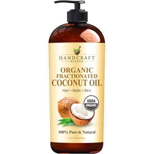 Handcraft Blends Organic Fractionated Coconut Oil - 16 Fl Oz - 100% Pure and Natural - Premium Grade Carrier Oil for Skin and Hair - Hair and Body - Massage