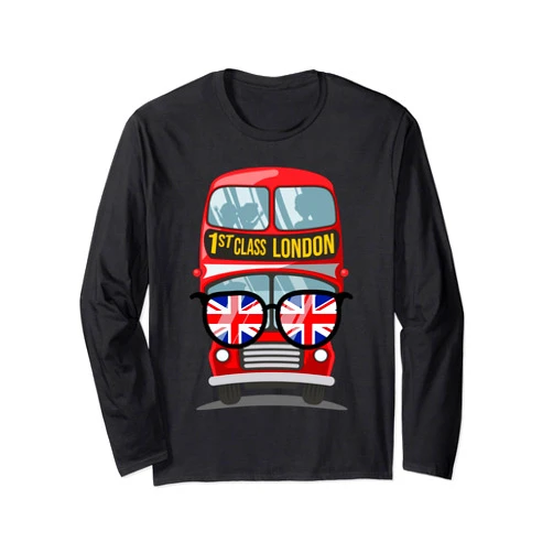 Sunglasses And Cool London City and School Buses Cool double-decker Bus with Union Jack Sunglasses Long Sleeve T-Shirt