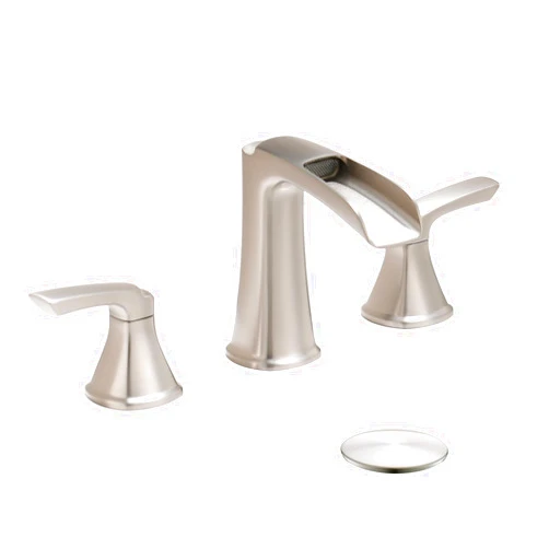 Fapully Brushed Nickel Bathroom Faucet 3 Hole, Waterfall 8 Inch Widespread Bathroom Sink Faucet with Pop-up Drain, Two-Handle Faucet for Bathroom Sink