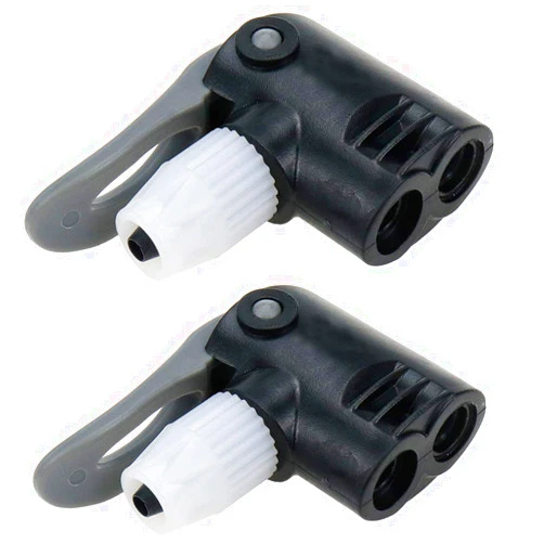 AUTUT 2 Pcs Black Plastic Dual Head Bike Bicycle Pump Head Nozzle Hose Adapter Connector