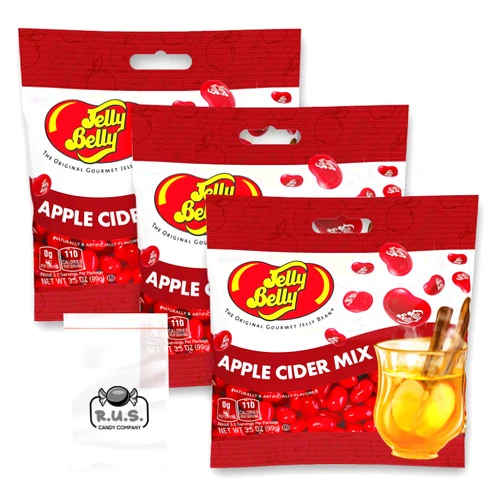 R.U.S. Candy Jelly Belly Apple Cider Mix- 3 Pack - 3.5 oz each, Beverage Jelly Beans Bundle comes with 1 R.U.S. Candy Company pocket size travel bag