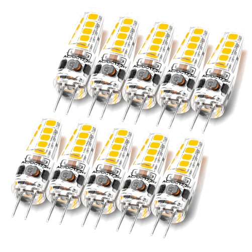 ALIDE G4 Led Light Bulbs 12V 24V 10W-20W T3 Halogen Bulb Replacement,JC Bi-Pin G4 2W 220lm for Under Cabinet Puck Light Chandeliers Accent Track Lighting Ceiling Landscape Lighting,Warm White 2700K(10 Pack)