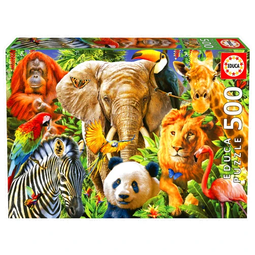 Educa - Wild Animal Collage - 500 Piece Jigsaw Puzzle - Puzzle Glue Included - Completed Image Measures 18.9