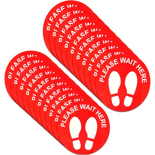Patelai 20 Pieces Social Floor Sticker Removable Stop Feet Apart Stand Safety Sign Marker Please Wait Here Footprint Decal for Supermarket, Grocery Store, Cafe Office, Hospital, 8 Inch (Red)