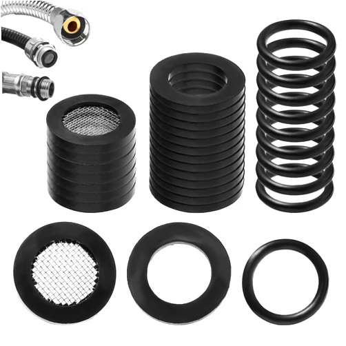 PEOVLVN 32 Pieces Rubber Washers, 1/2 Inch Garden Hose Gasket Faucet Washers Assorted Kit includes 10 O-Ring Washers 14 Flat Hose Washers 8 Filter Net Shower Hose Gasket Washers