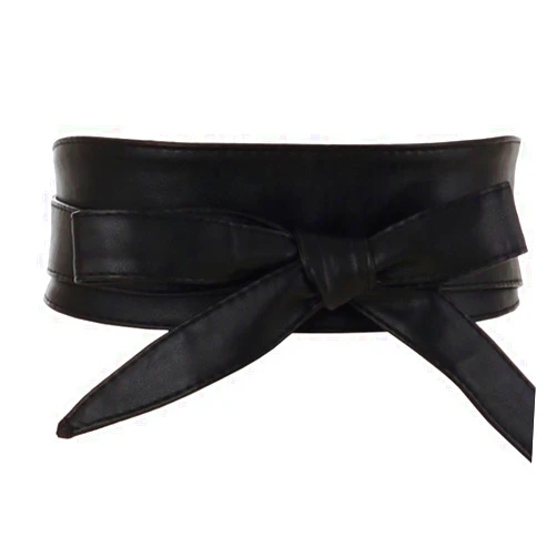 Aecibzo Women's PU Leather Self Tie Wrap Around Obi Waist Band Cinch Boho Belt
