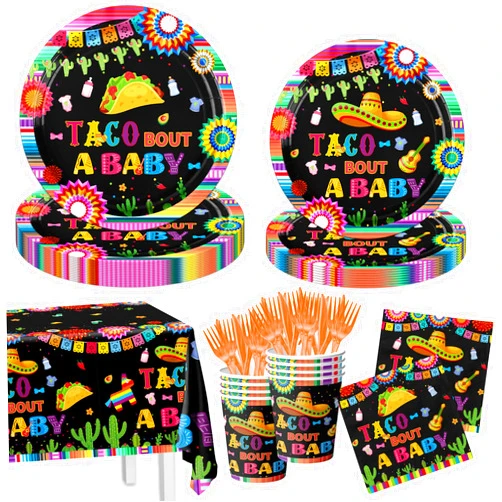 GREHUMOR Taco Bout A Baby Tableware Decorations 141Pcs Gender Reveal Mexico Cactus Cowboy Hat Avocado Taco Themed Disposable Plates,Napkins,Tablecloth,Cup for Baby Shower Birthday Party Supplies