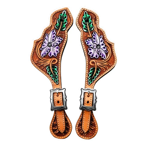 BLACK HOOF Adjustable Floral Tooled Leather Spur Straps for Horse Riding | Premium Skirting with Rust-Free Nickel-Plated Buckle | Unisex Western Equestrian Gear for Men & Women | Fits Cowboy Boots