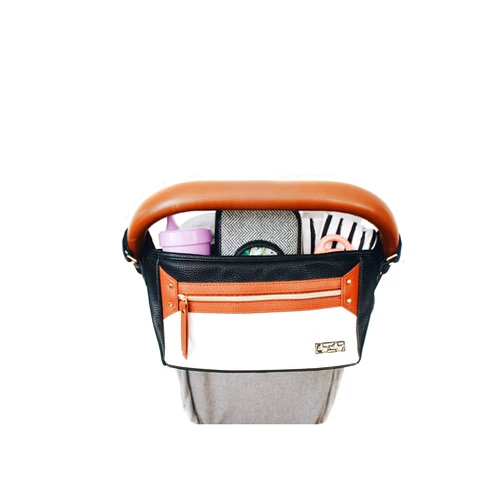 Itzy Ritzy Adjustable Stroller Caddy and Organizer Bag Featuring Front Zippered Pocket, 2 Built-In Interior Pockets & Adjustable Straps to Fit Nearly Any Stroller (Coffee and Cream)