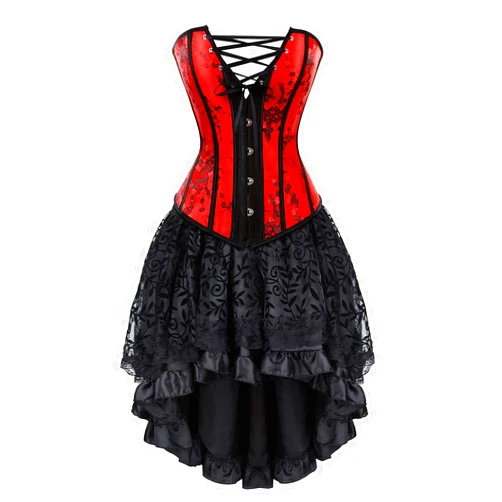 Kranchungel Corset Dress Plus Size Steampunk Corset Skirt Set Renaissance Gothic Bustier Halloween Costumes