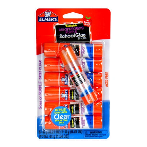 Elmer's Disappearing Purple (6g) and Clear Re-Stick School Glue Sticks (8g), Washable, 6 Grams, 7 Count